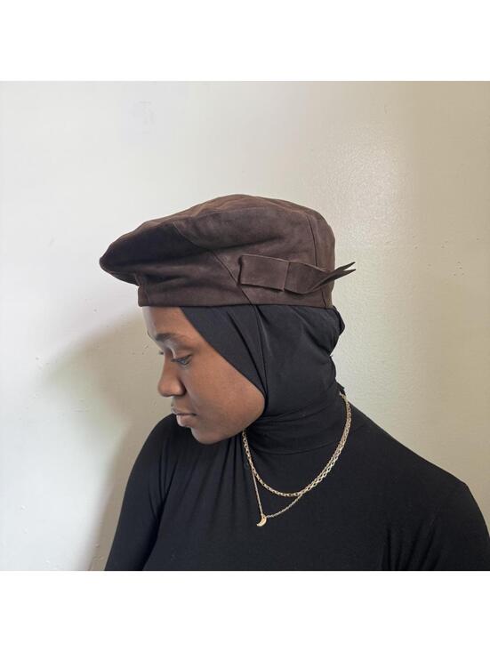 Vintage 1960s The Blum Store Chocolate Suede Beret Newsboy‎ Cap Hat Size 22.5 main image 7